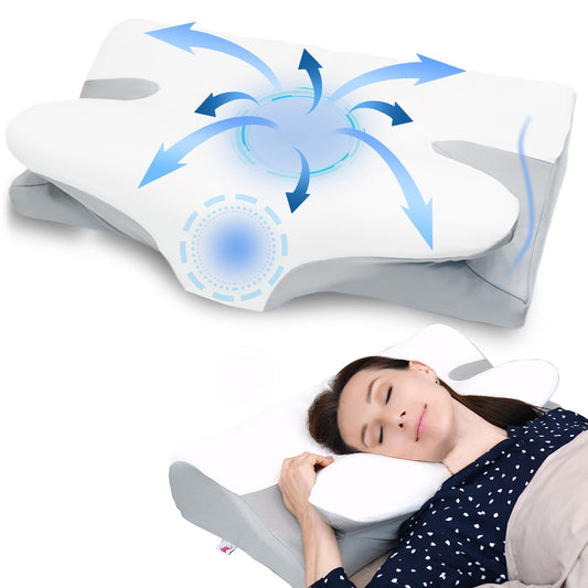 Cervical Neck Pillow for Neck and Shoulder Pain Relief Ergonomic Memory Foam Pillow Cervical Pillow for Side Back Stomach Sleepers Neck Support Pillows with Soft Pillowcase (Horn Shape)