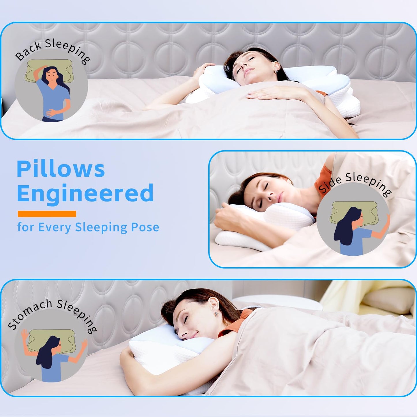 ZEDAOTC Cervical Pillow Neck Pain Alleviation, Hollow-Crafted Odorless Memory Foam Bed Pillow with Cooling Case, Adjustable Orthopedic Contour Pillow Ideal for Side & Back Sleepers