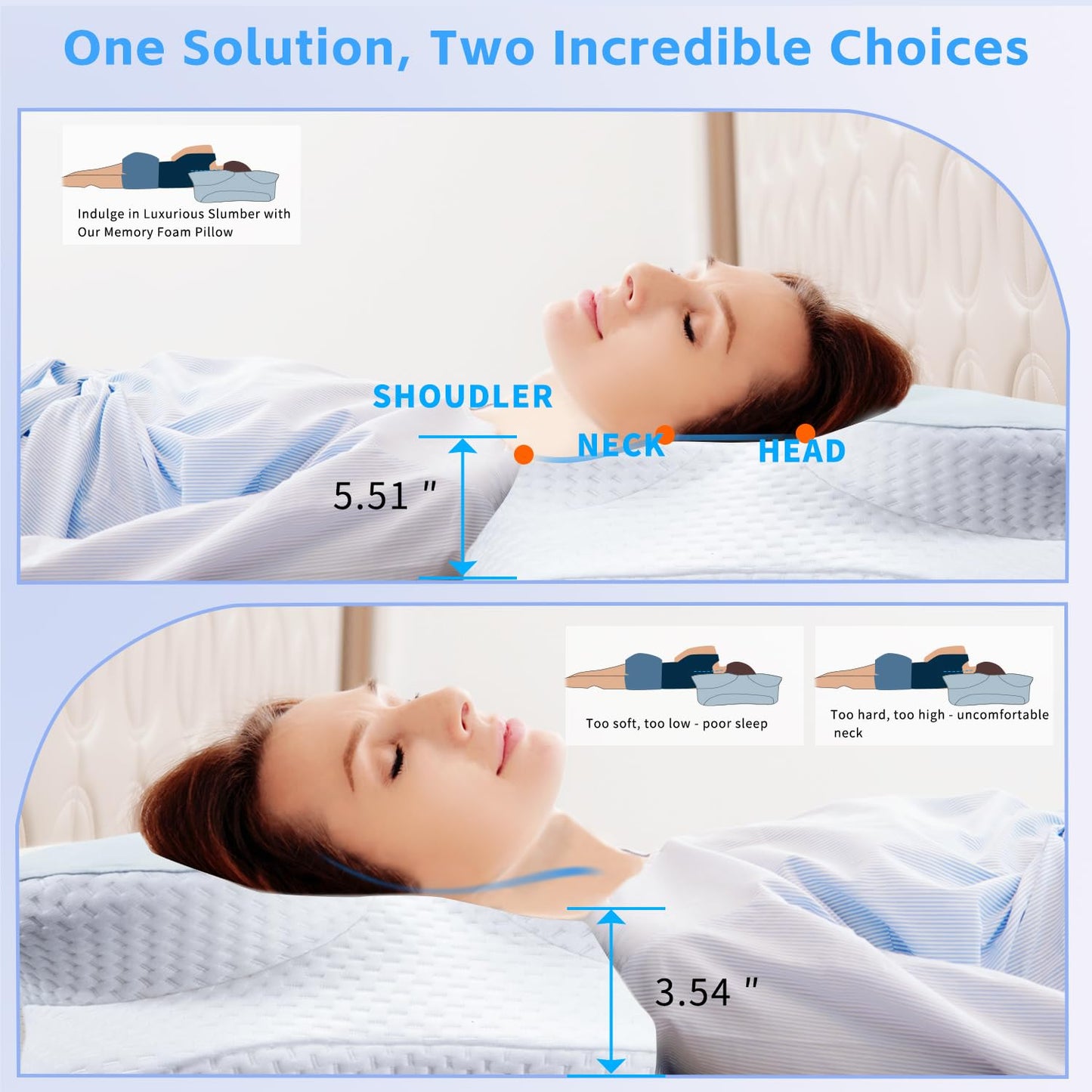 ZEDAOTC Cervical Pillow Neck Pain Alleviation, Hollow-Crafted Odorless Memory Foam Bed Pillow with Cooling Case, Adjustable Orthopedic Contour Pillow Ideal for Side & Back Sleepers